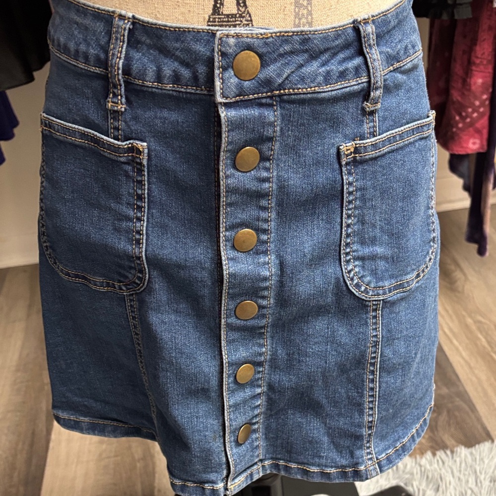 Altar'd State Denim Button-Front Mini Skirt - Picture 7 of 15